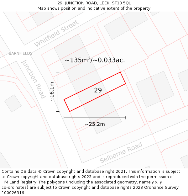 29, JUNCTION ROAD, LEEK, ST13 5QL: Plot and title map