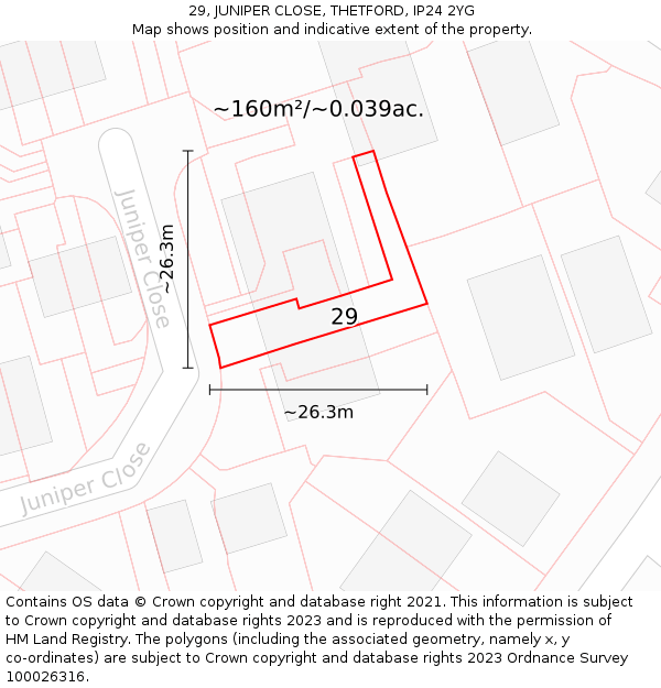 29, JUNIPER CLOSE, THETFORD, IP24 2YG: Plot and title map