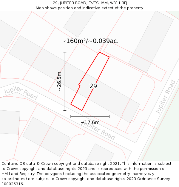 29, JUPITER ROAD, EVESHAM, WR11 3FJ: Plot and title map