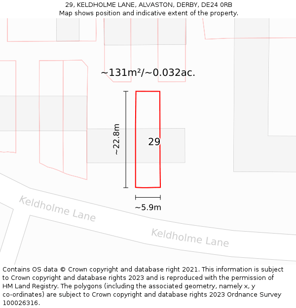 29, KELDHOLME LANE, ALVASTON, DERBY, DE24 0RB: Plot and title map