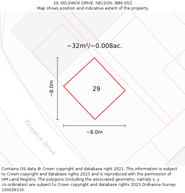 29, KELSWICK DRIVE, NELSON, BB9 0SZ: Plot and title map