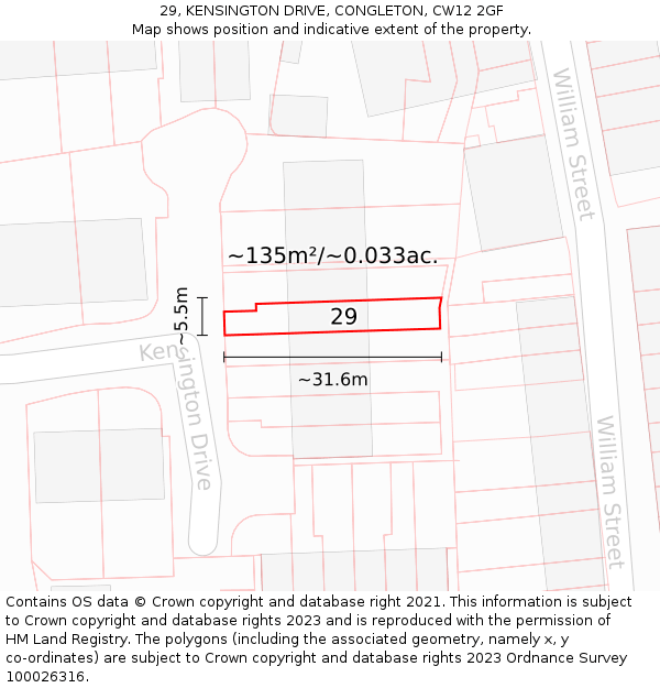 29, KENSINGTON DRIVE, CONGLETON, CW12 2GF: Plot and title map
