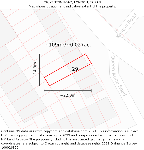 29, KENTON ROAD, LONDON, E9 7AB: Plot and title map