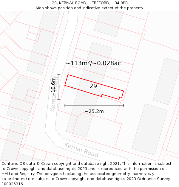 29, KERNAL ROAD, HEREFORD, HR4 0PR: Plot and title map