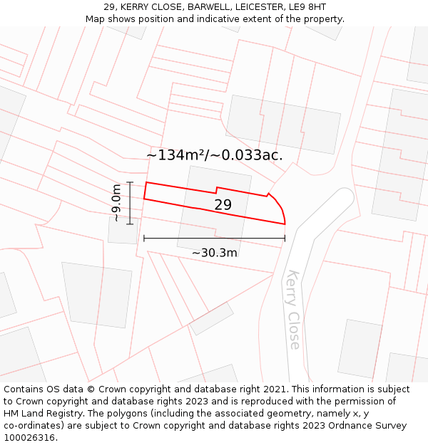 29, KERRY CLOSE, BARWELL, LEICESTER, LE9 8HT: Plot and title map