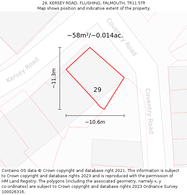 29, KERSEY ROAD, FLUSHING, FALMOUTH, TR11 5TR: Plot and title map