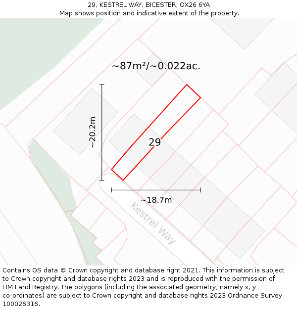 29, KESTREL WAY, BICESTER, OX26 6YA: Plot and title map