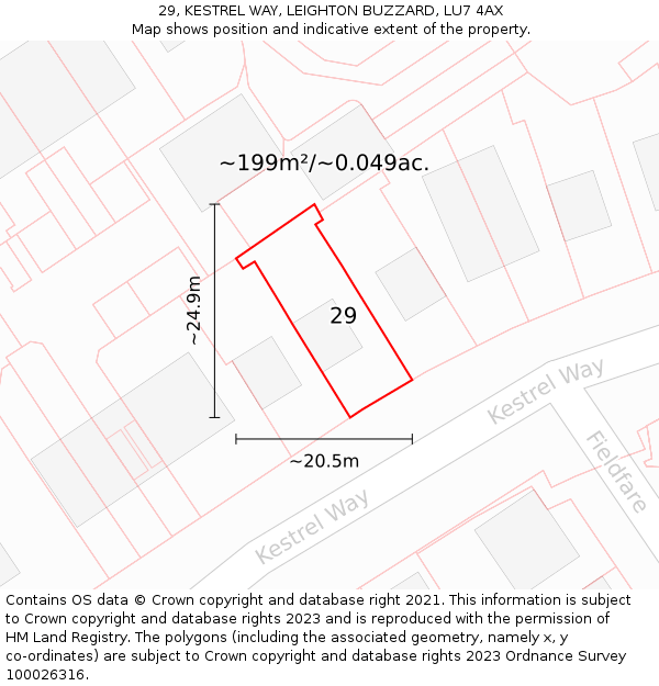 29, KESTREL WAY, LEIGHTON BUZZARD, LU7 4AX: Plot and title map