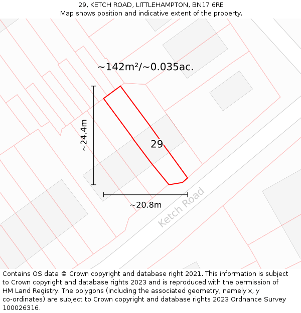 29, KETCH ROAD, LITTLEHAMPTON, BN17 6RE: Plot and title map