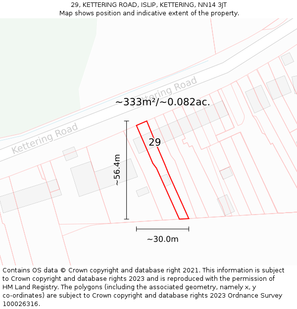 29, KETTERING ROAD, ISLIP, KETTERING, NN14 3JT: Plot and title map