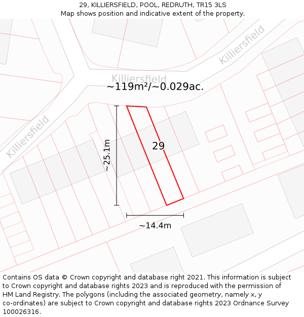 29, KILLIERSFIELD, POOL, REDRUTH, TR15 3LS: Plot and title map