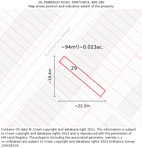 29, KIMBERLEY ROAD, SMETHWICK, B66 2BX: Plot and title map