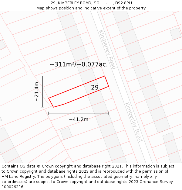 29, KIMBERLEY ROAD, SOLIHULL, B92 8PU: Plot and title map