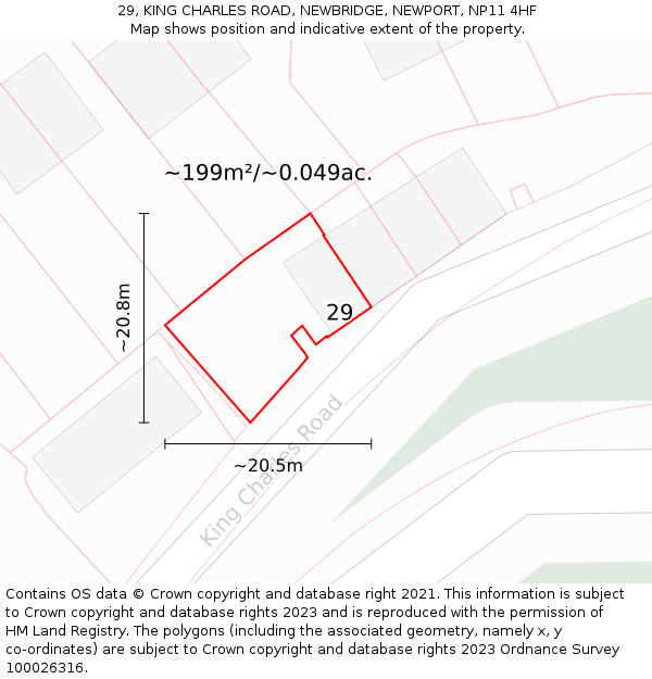 29, KING CHARLES ROAD, NEWBRIDGE, NEWPORT, NP11 4HF: Plot and title map