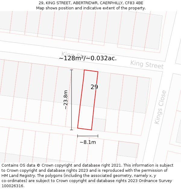 29, KING STREET, ABERTRIDWR, CAERPHILLY, CF83 4BE: Plot and title map