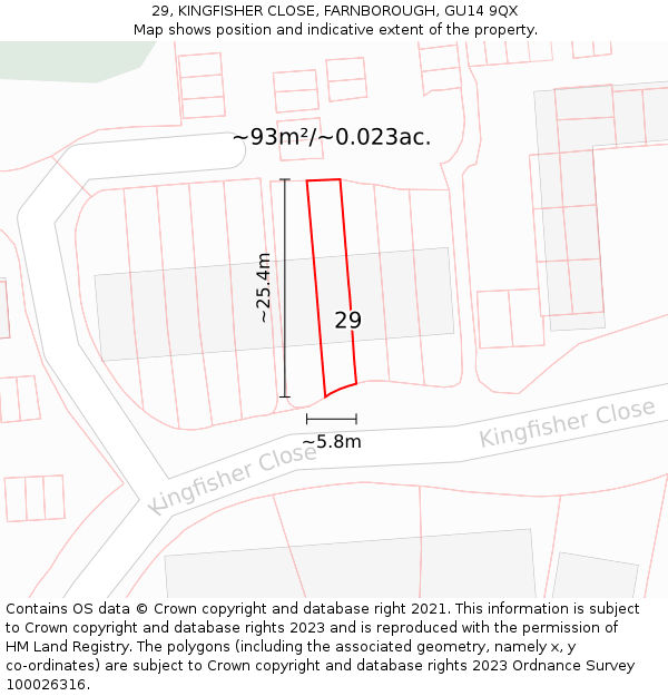 29, KINGFISHER CLOSE, FARNBOROUGH, GU14 9QX: Plot and title map