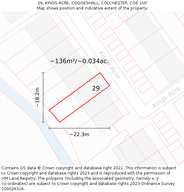 29, KINGS ACRE, COGGESHALL, COLCHESTER, CO6 1NY: Plot and title map