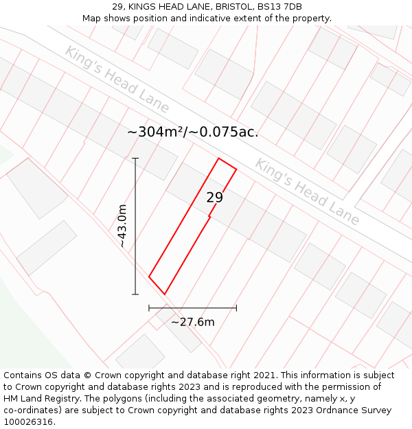 29, KINGS HEAD LANE, BRISTOL, BS13 7DB: Plot and title map