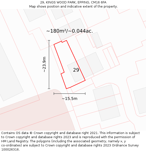29, KINGS WOOD PARK, EPPING, CM16 6FA: Plot and title map