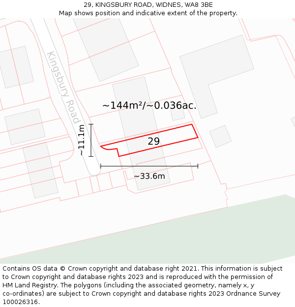 29, KINGSBURY ROAD, WIDNES, WA8 3BE: Plot and title map