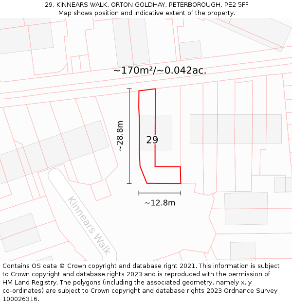 29, KINNEARS WALK, ORTON GOLDHAY, PETERBOROUGH, PE2 5FF: Plot and title map