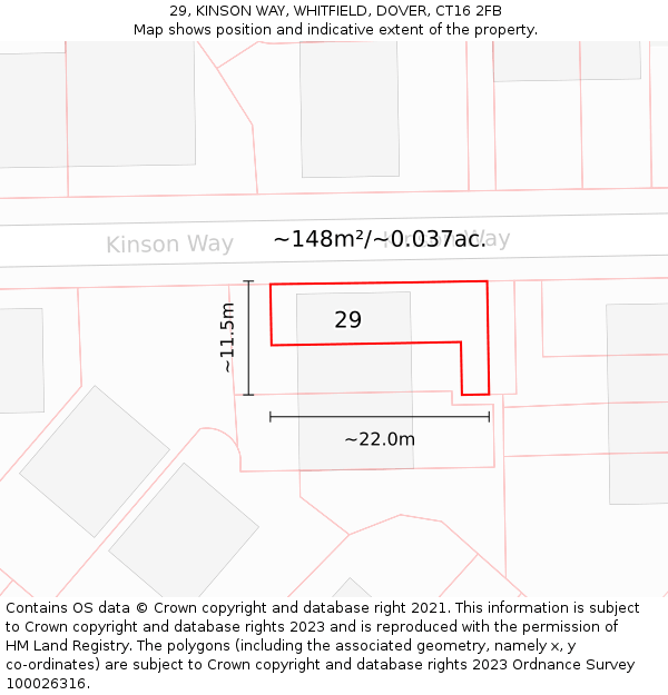 29, KINSON WAY, WHITFIELD, DOVER, CT16 2FB: Plot and title map