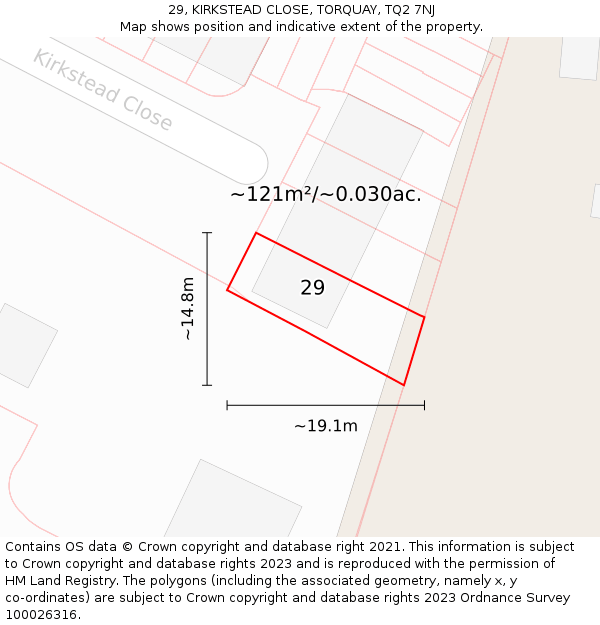 29, KIRKSTEAD CLOSE, TORQUAY, TQ2 7NJ: Plot and title map