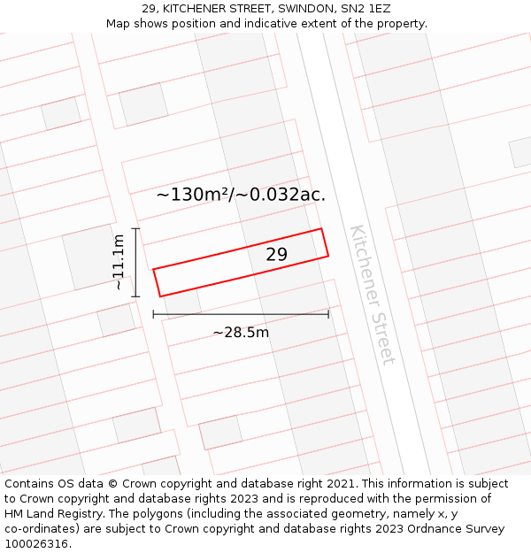 29, KITCHENER STREET, SWINDON, SN2 1EZ: Plot and title map