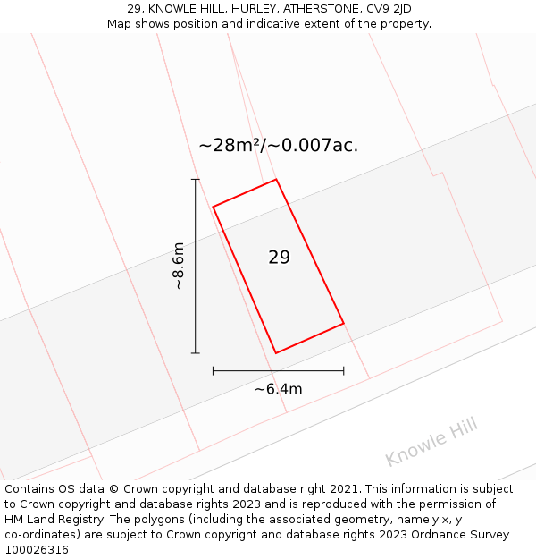 29, KNOWLE HILL, HURLEY, ATHERSTONE, CV9 2JD: Plot and title map