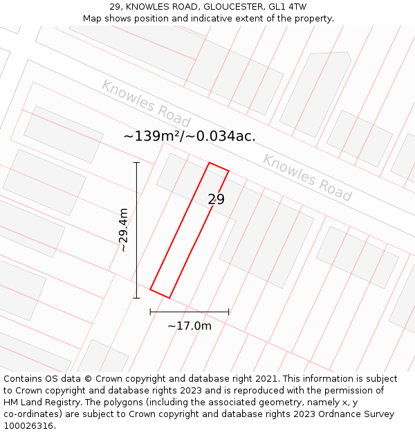 29, KNOWLES ROAD, GLOUCESTER, GL1 4TW: Plot and title map