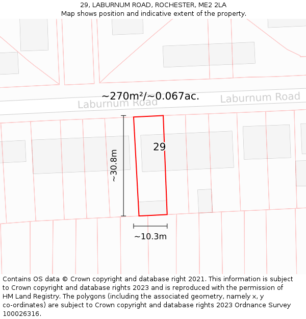 29, LABURNUM ROAD, ROCHESTER, ME2 2LA: Plot and title map