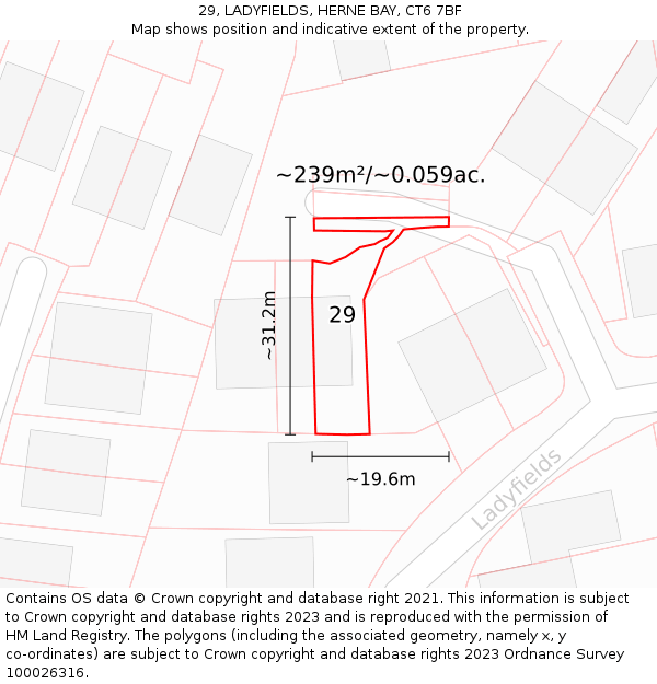 29, LADYFIELDS, HERNE BAY, CT6 7BF: Plot and title map