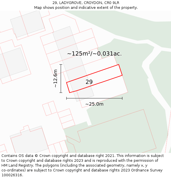 29, LADYGROVE, CROYDON, CR0 9LR: Plot and title map