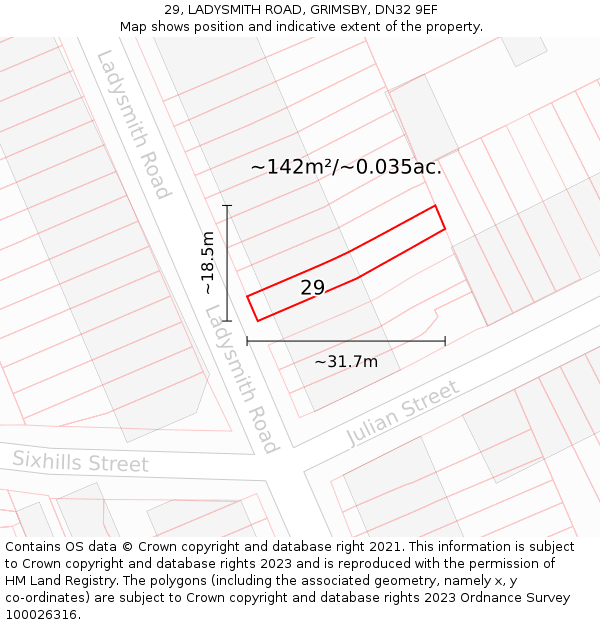 29, LADYSMITH ROAD, GRIMSBY, DN32 9EF: Plot and title map