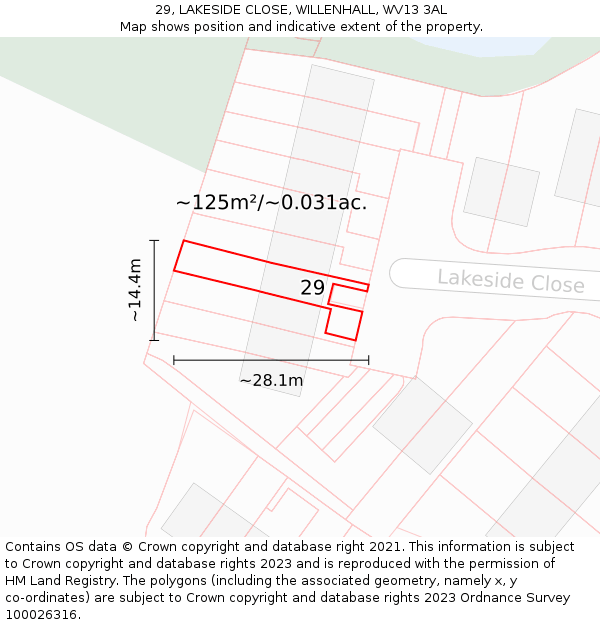 29, LAKESIDE CLOSE, WILLENHALL, WV13 3AL: Plot and title map