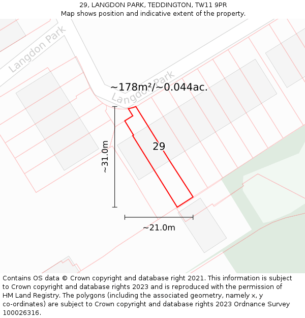 29, LANGDON PARK, TEDDINGTON, TW11 9PR: Plot and title map