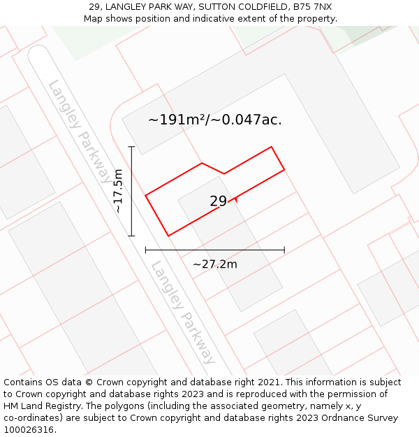 29, LANGLEY PARK WAY, SUTTON COLDFIELD, B75 7NX: Plot and title map