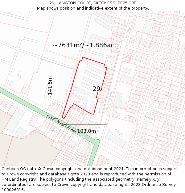 29, LANGTON COURT, SKEGNESS, PE25 2RB: Plot and title map