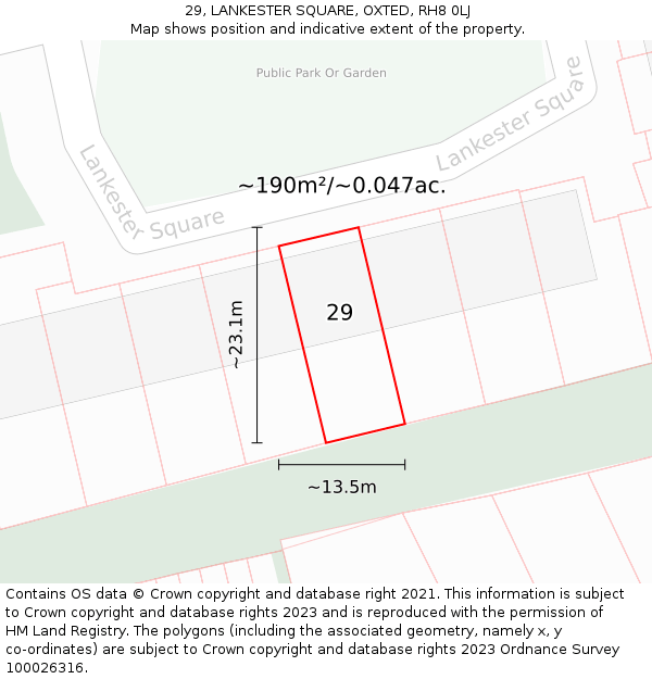 29, LANKESTER SQUARE, OXTED, RH8 0LJ: Plot and title map