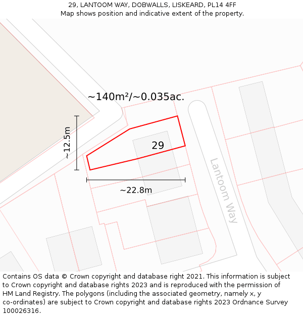 29, LANTOOM WAY, DOBWALLS, LISKEARD, PL14 4FF: Plot and title map