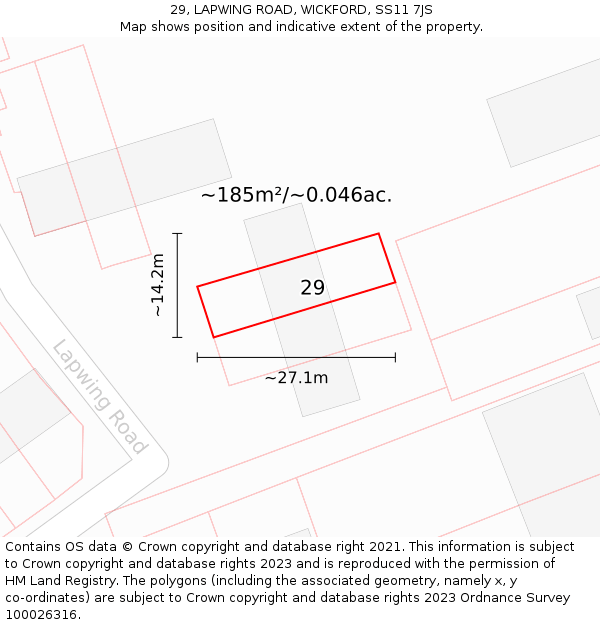 29, LAPWING ROAD, WICKFORD, SS11 7JS: Plot and title map