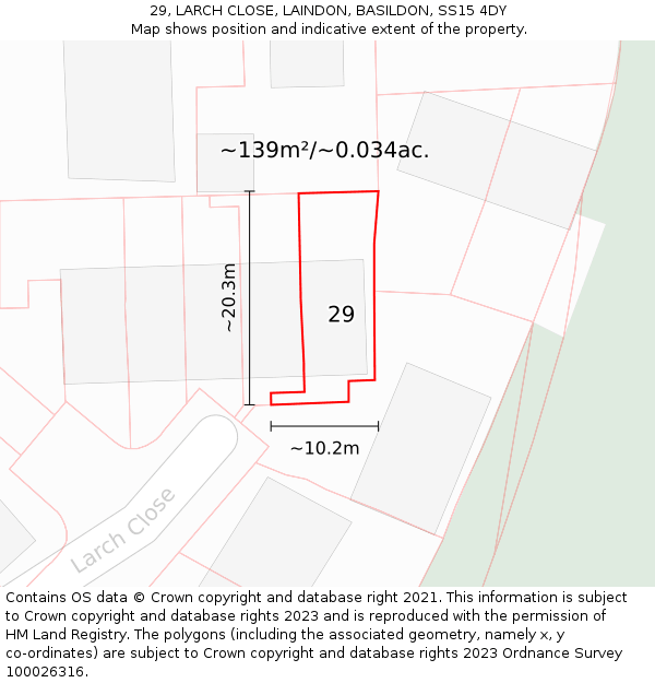 29, LARCH CLOSE, LAINDON, BASILDON, SS15 4DY: Plot and title map