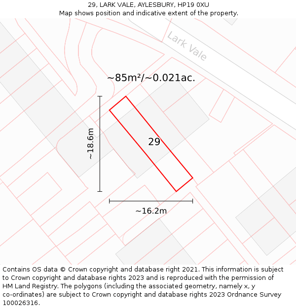 29, LARK VALE, AYLESBURY, HP19 0XU: Plot and title map