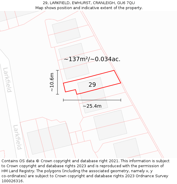 29, LARKFIELD, EWHURST, CRANLEIGH, GU6 7QU: Plot and title map