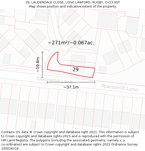 29, LAUDERDALE CLOSE, LONG LAWFORD, RUGBY, CV23 9ST: Plot and title map