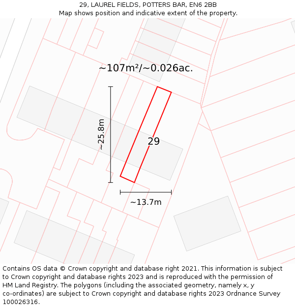 29, LAUREL FIELDS, POTTERS BAR, EN6 2BB: Plot and title map