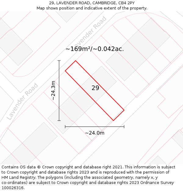 29, LAVENDER ROAD, CAMBRIDGE, CB4 2PY: Plot and title map