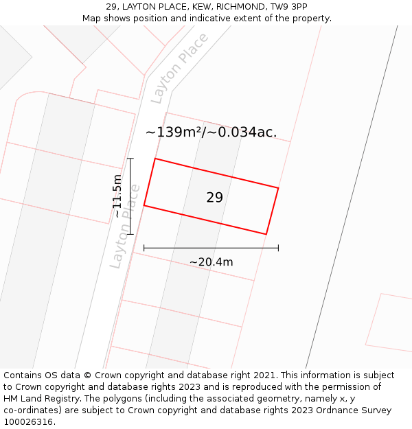 29, LAYTON PLACE, KEW, RICHMOND, TW9 3PP: Plot and title map