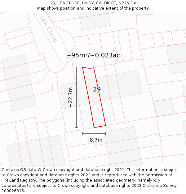 29, LEA CLOSE, UNDY, CALDICOT, NP26 3JX: Plot and title map