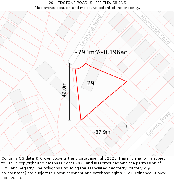 29, LEDSTONE ROAD, SHEFFIELD, S8 0NS: Plot and title map